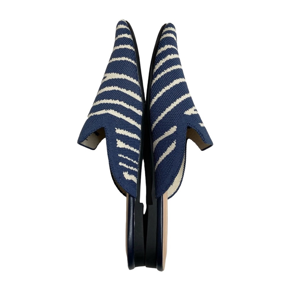 TILOCOW Blue Zebra Stripe Pointed Toe Knit Mules - Picture 7 of 16